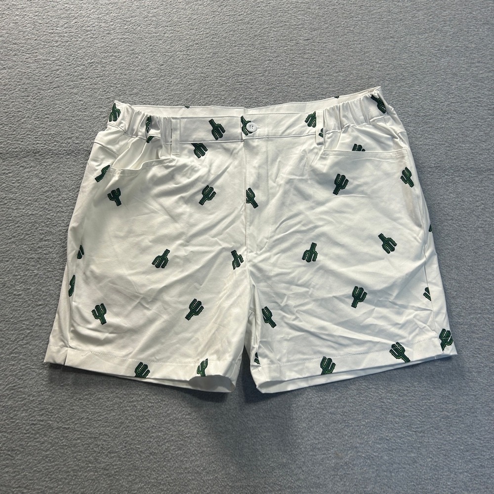 Golf Gentry Golf Shorts Mens Small White Cactus‎ Print Performance Flat Front